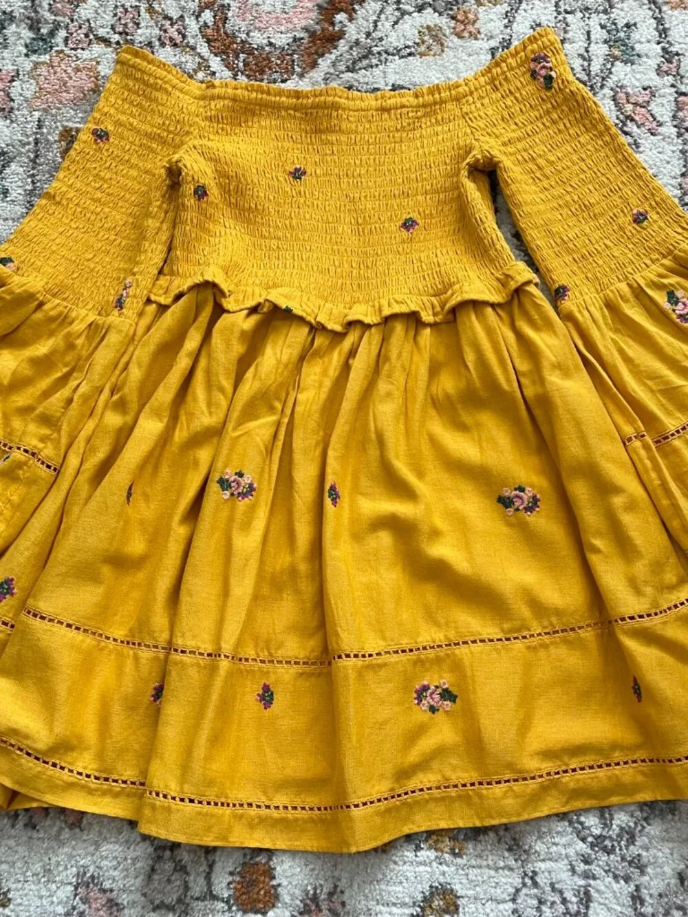 Free People Embroidered Counting Daisies Off the Shoulder Dress - Picture 2 of 4